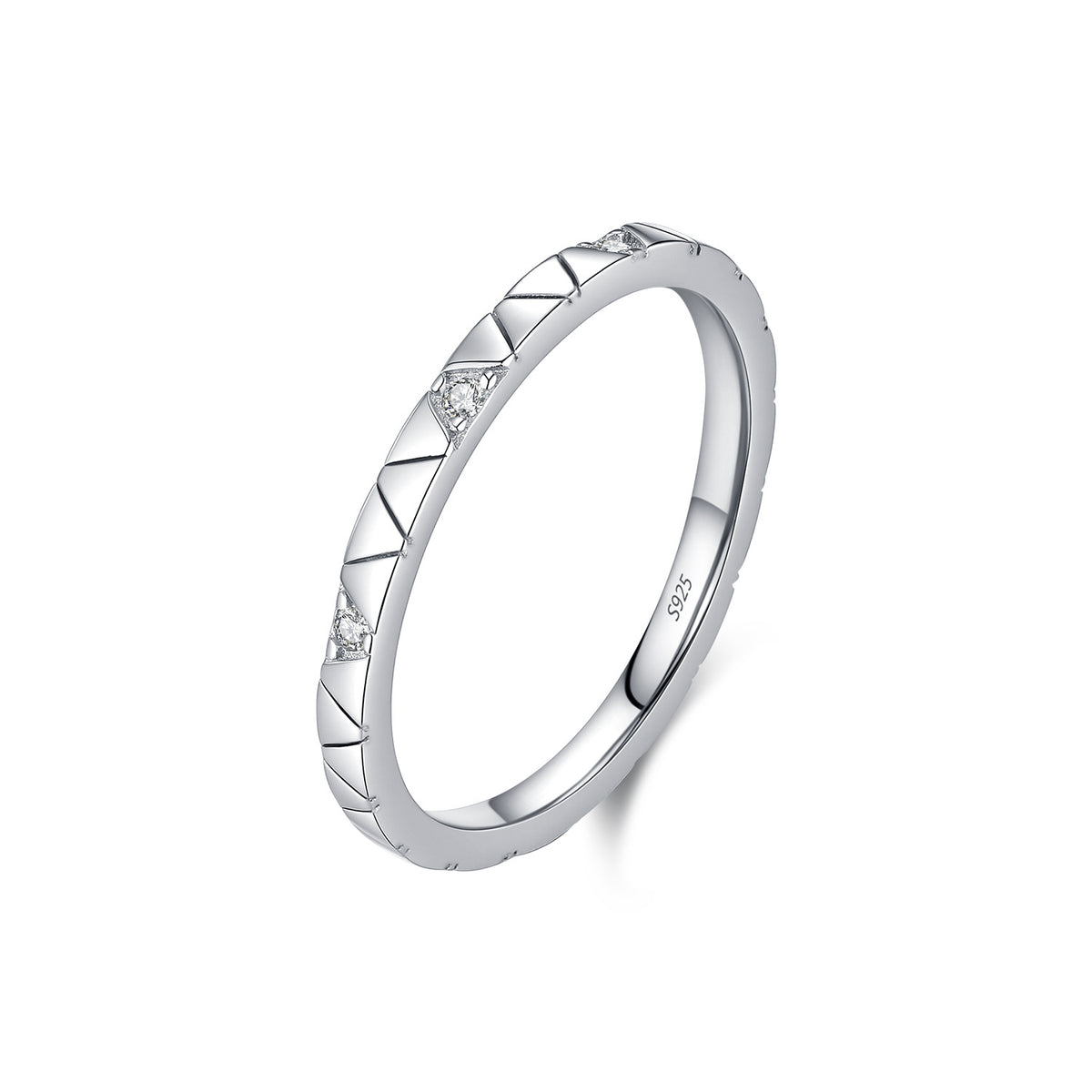S925 Sterling Silver Triangle-Detail Moissanite Ring