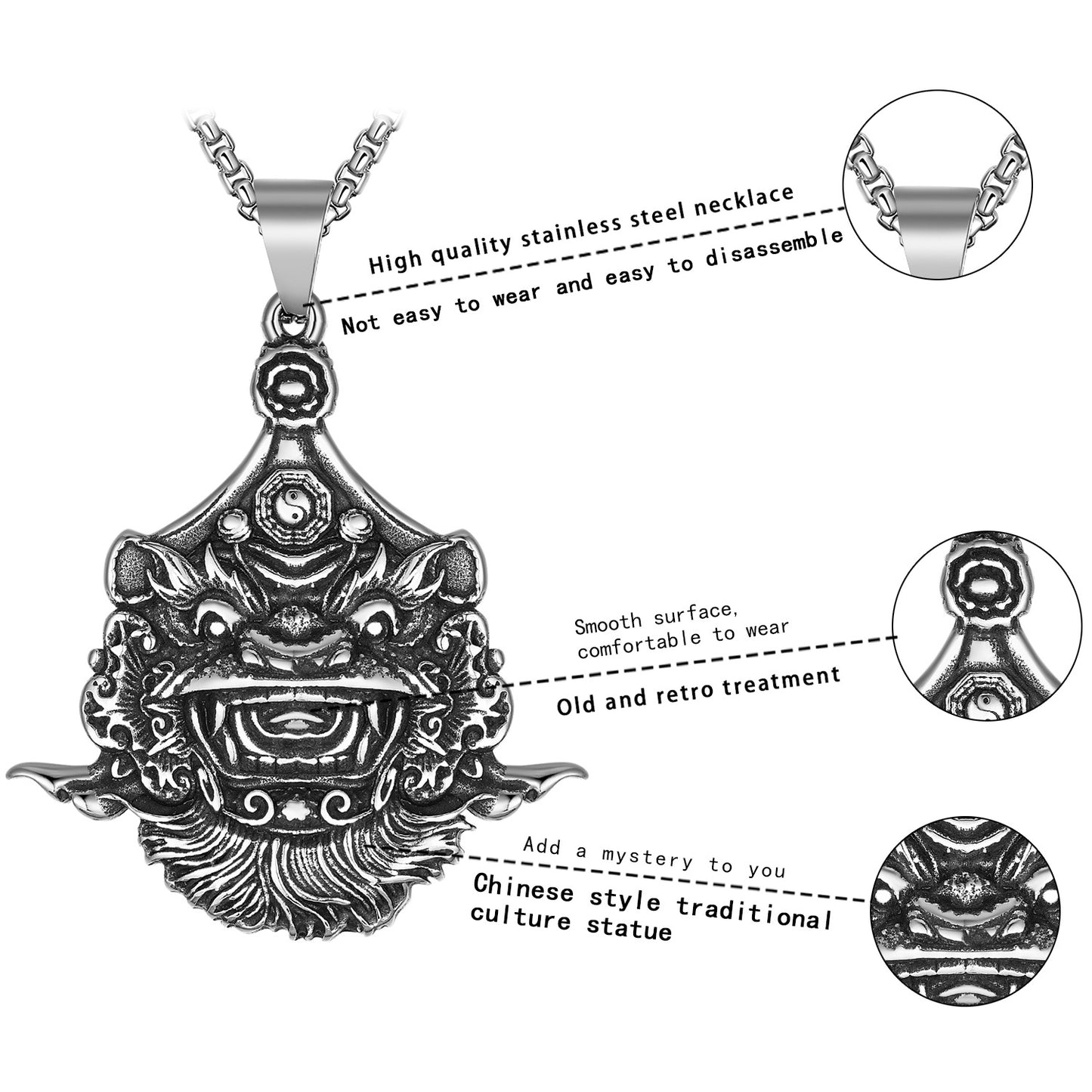 Steel Necklace - Elegant Lion Dance Style For Boys