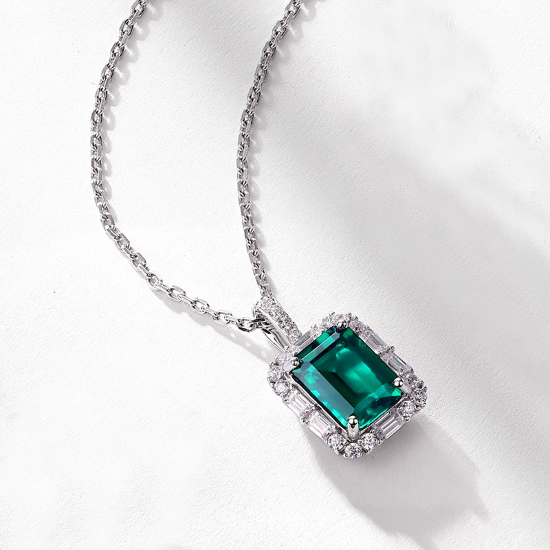 S925 Sterling Silver Lab-Grown Emerald Pendant Necklace