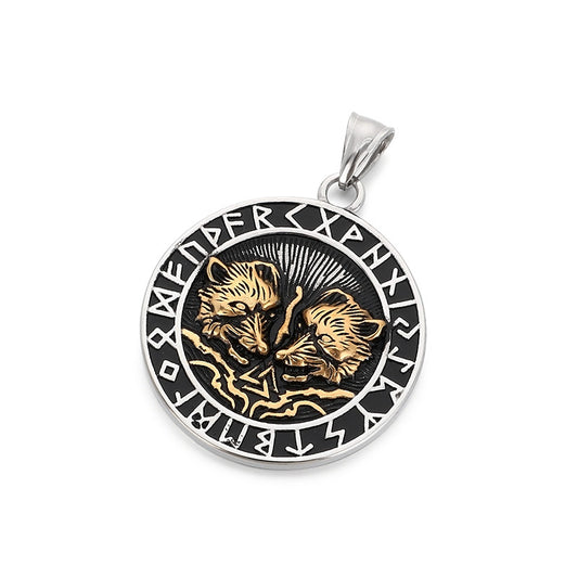 Nordic Viking Mythology Tomahawk Raven Totem, Retro Double Wolf And Crow Titanium Necklace