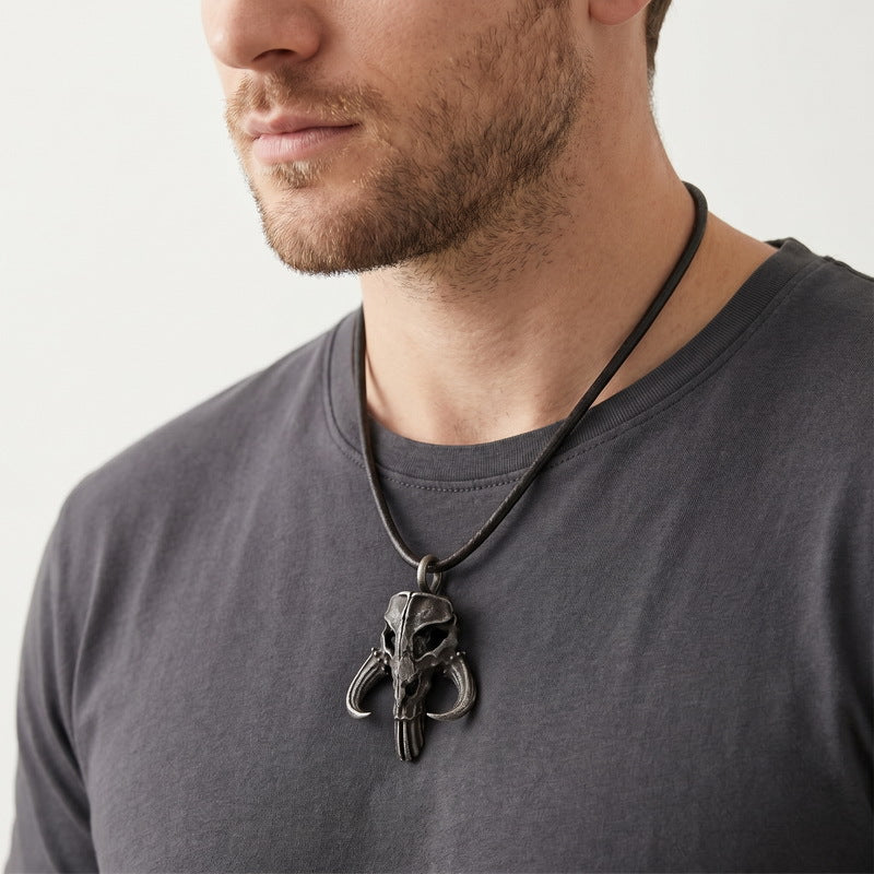 Film And Television Star Wars Mandalorian Dark Demon Horns Skull Cross Mangstar Stainless Necklace