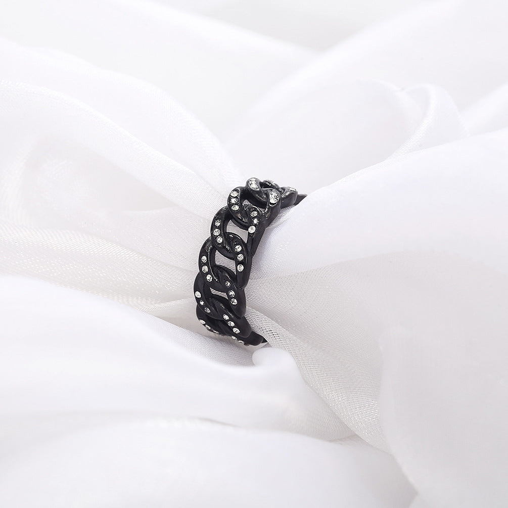 Planderful Titanium Cuban Chain Ring With Zircon Inlay For Hip Hop Style Men Unisex Luxury Jewelry