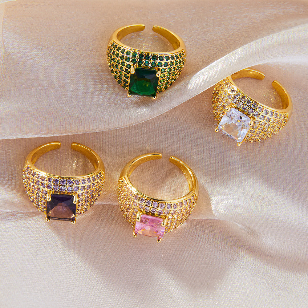 Luxurious Copper Open Ring with Colored Zircon - Size 6-8