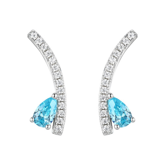 Sea Blue Pear Shape Zircon Arc Shape Sterling Silver Stud Earrings