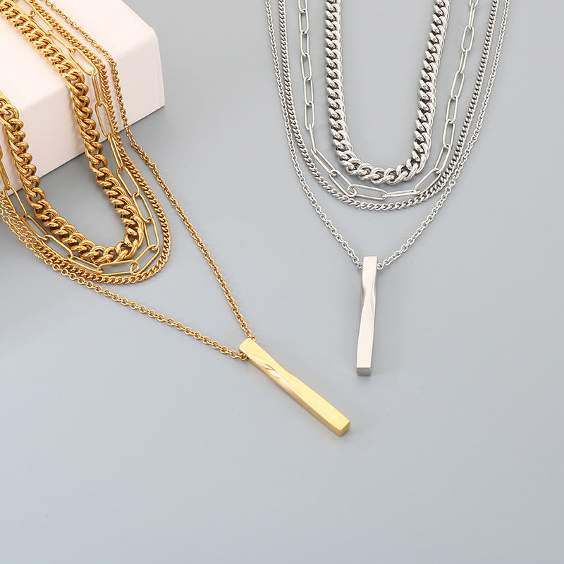 Hipsters Wear Multi-Layer Chain Necklaces, High-End Twisted Metal Rods, Small Gold Bars, Stainless