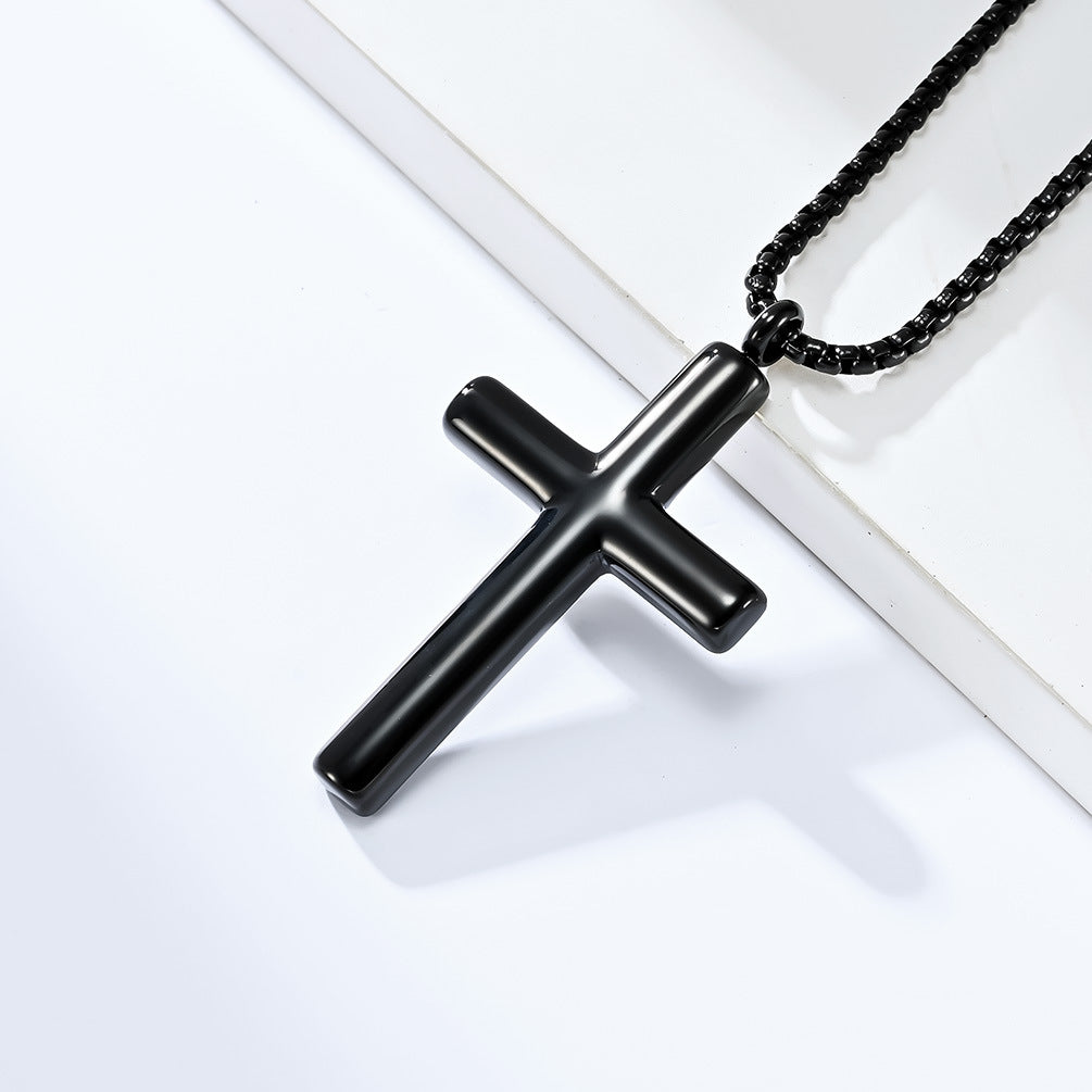 Planderful Cross Necklace Titanium Steel Unisex Geometric Curved Pendant Sleek Durable Everyday Genie