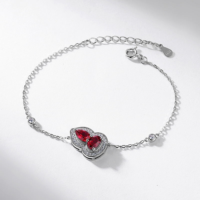 S925 Sterling Silver Gold-Plated Lab-Grown Ruby Gourd Bracelet