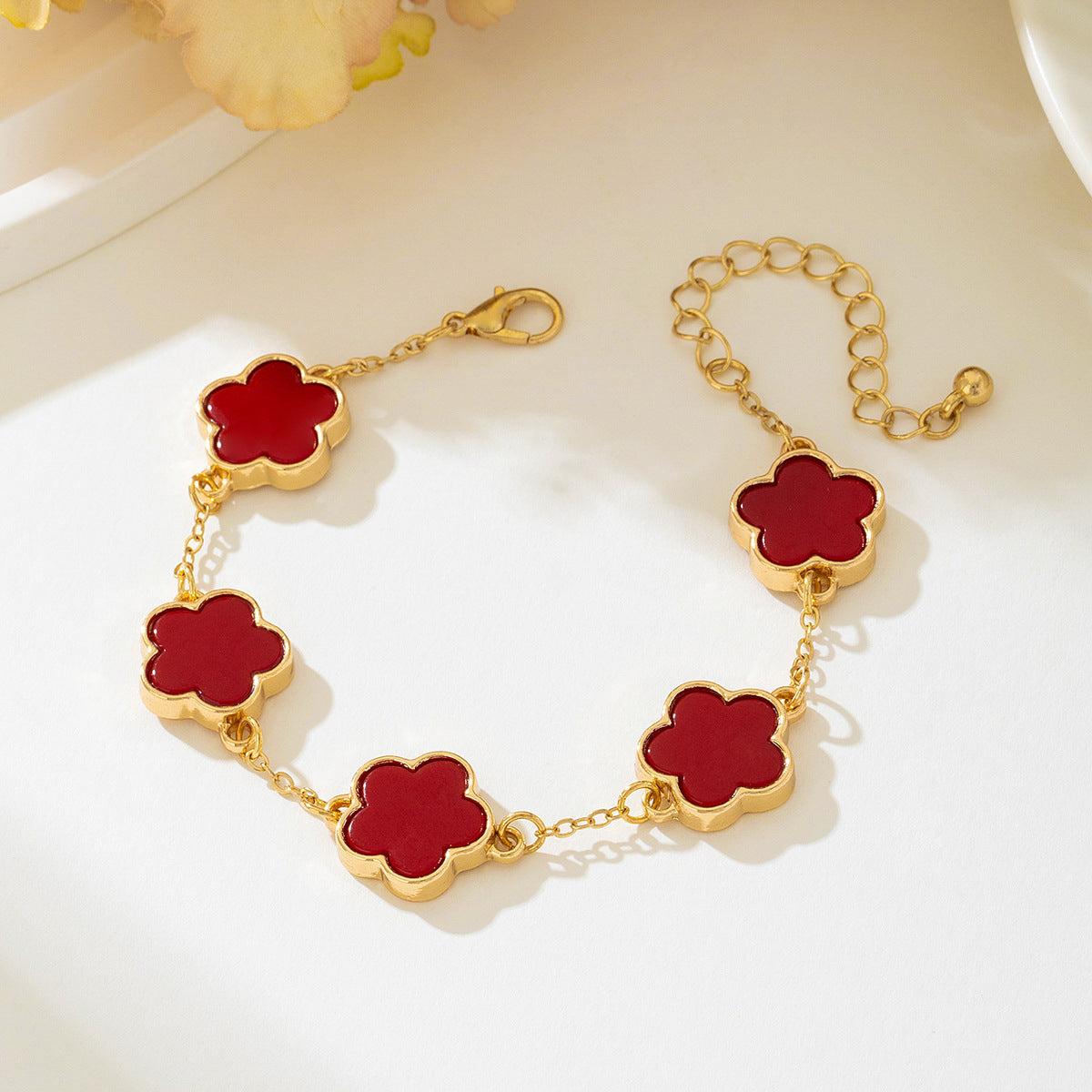 Elegant Red Five-Leaf Clover Jewelry Set for Women by Planderful