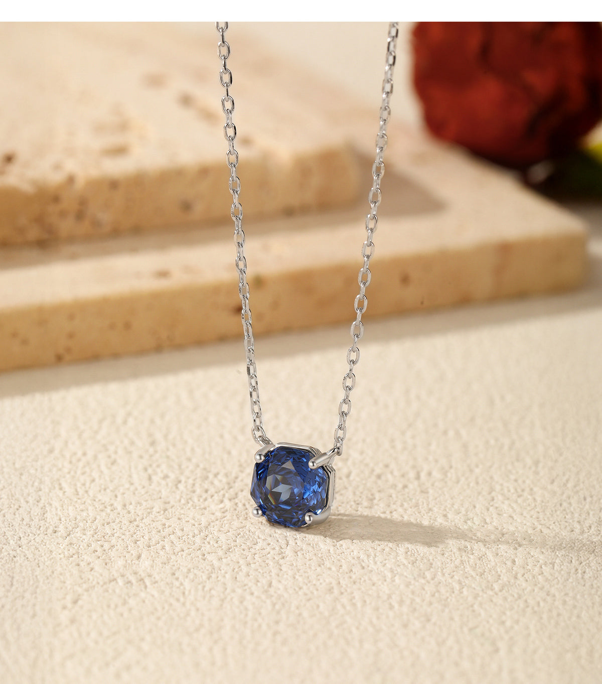925 Sterling Silver Royal Blue Rose-Cut Zircon Pendant Necklace