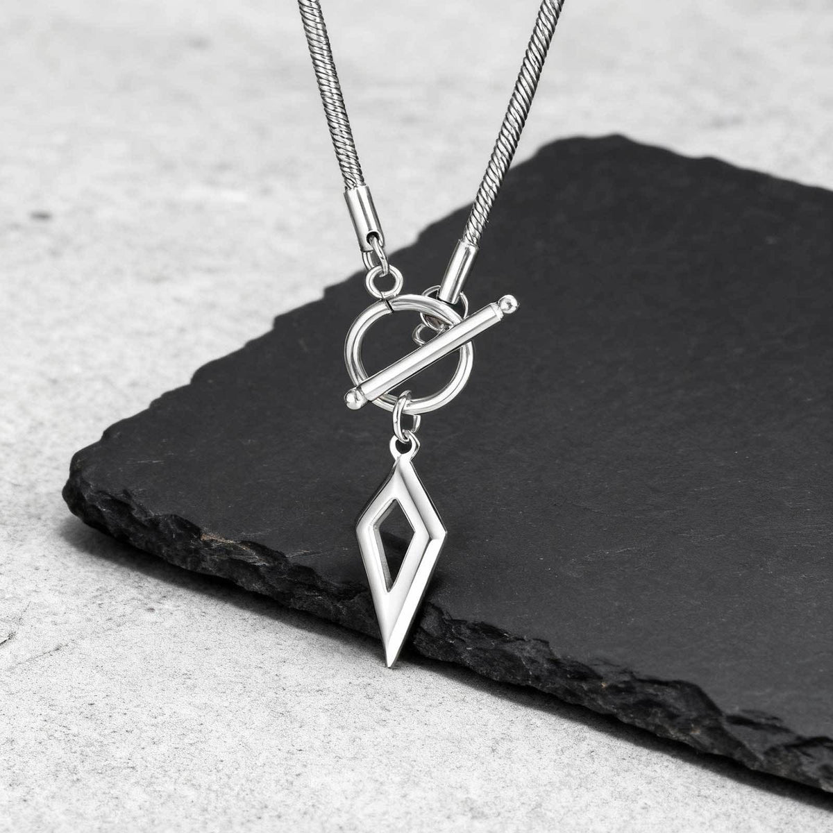 Stainless Steel Round Snake Chain Toggle Clasp Tetragonal Star Minimalist Pendant – Necklace