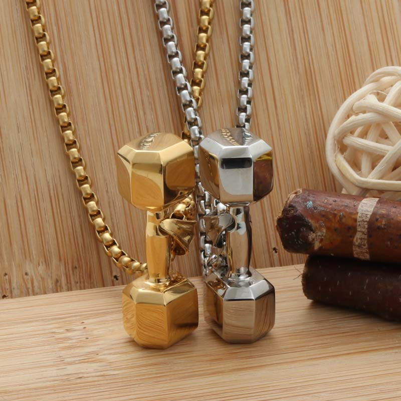 Personalized Titanium Steel Dumbbell Pendant Necklace for Men - Trendy Punk Fitness Jewelry Direct from Manufacturer