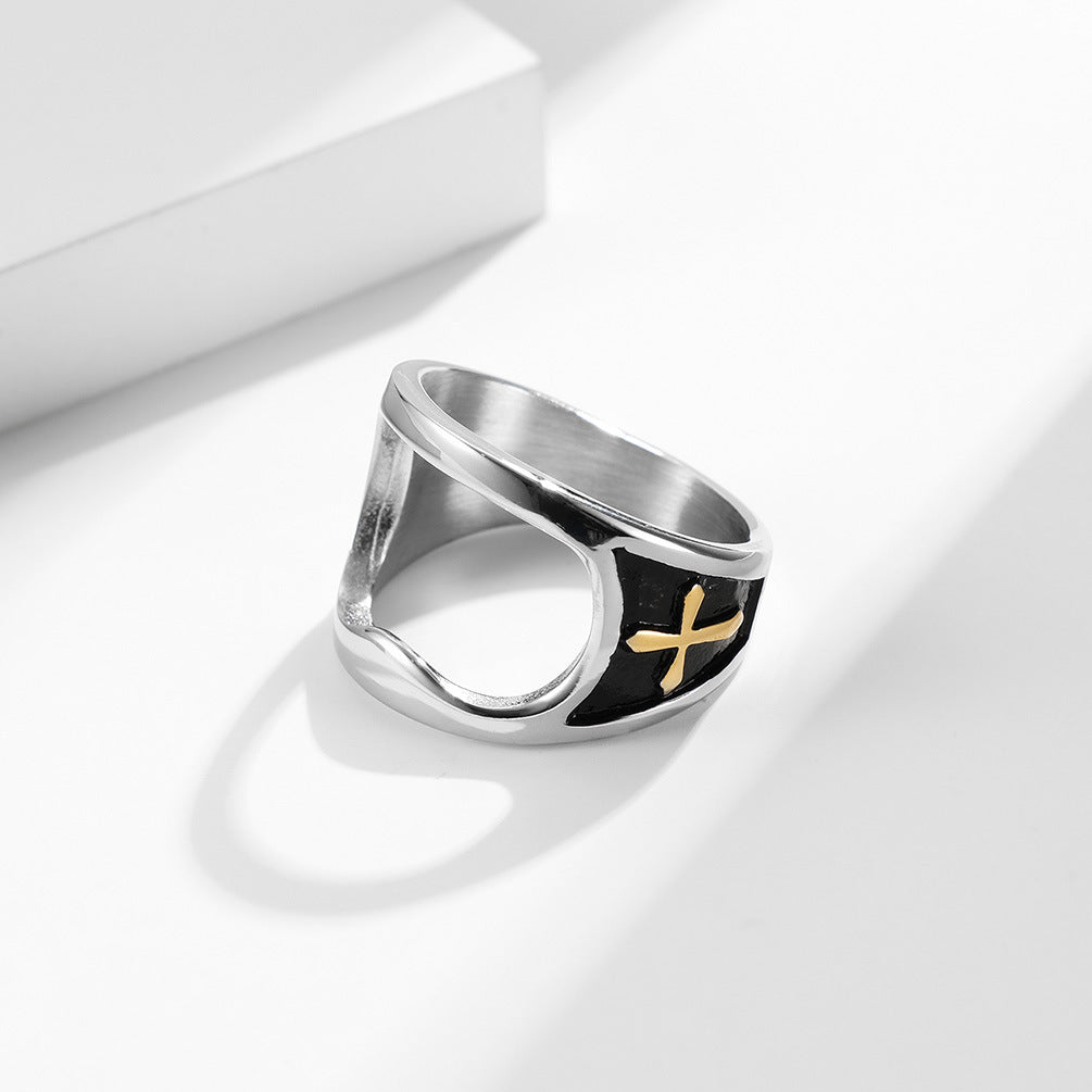 Embossed Cross Functional Titanium Steel Bottle Opener Ring