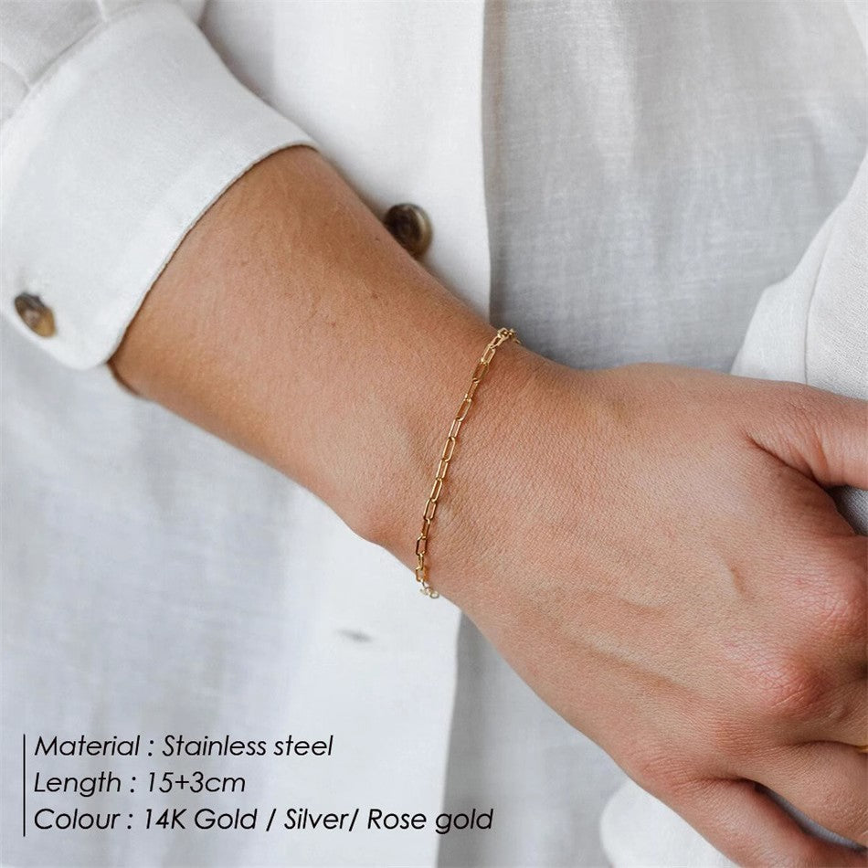Planderful Jewelry Everyday Genie Stainless Steel Gold Plated Bracelet With Square Line Chain Bamboo