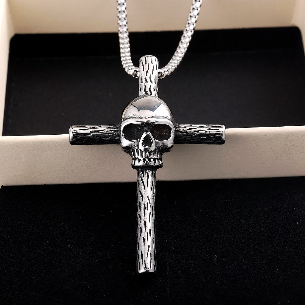 Punk Skull Cross Stainless Steel Men's Pendant Necklace