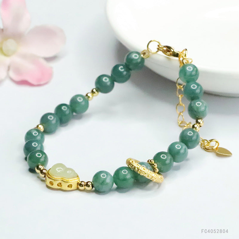 Blue Water Jadeite Gourd & Round Bead Bracelet