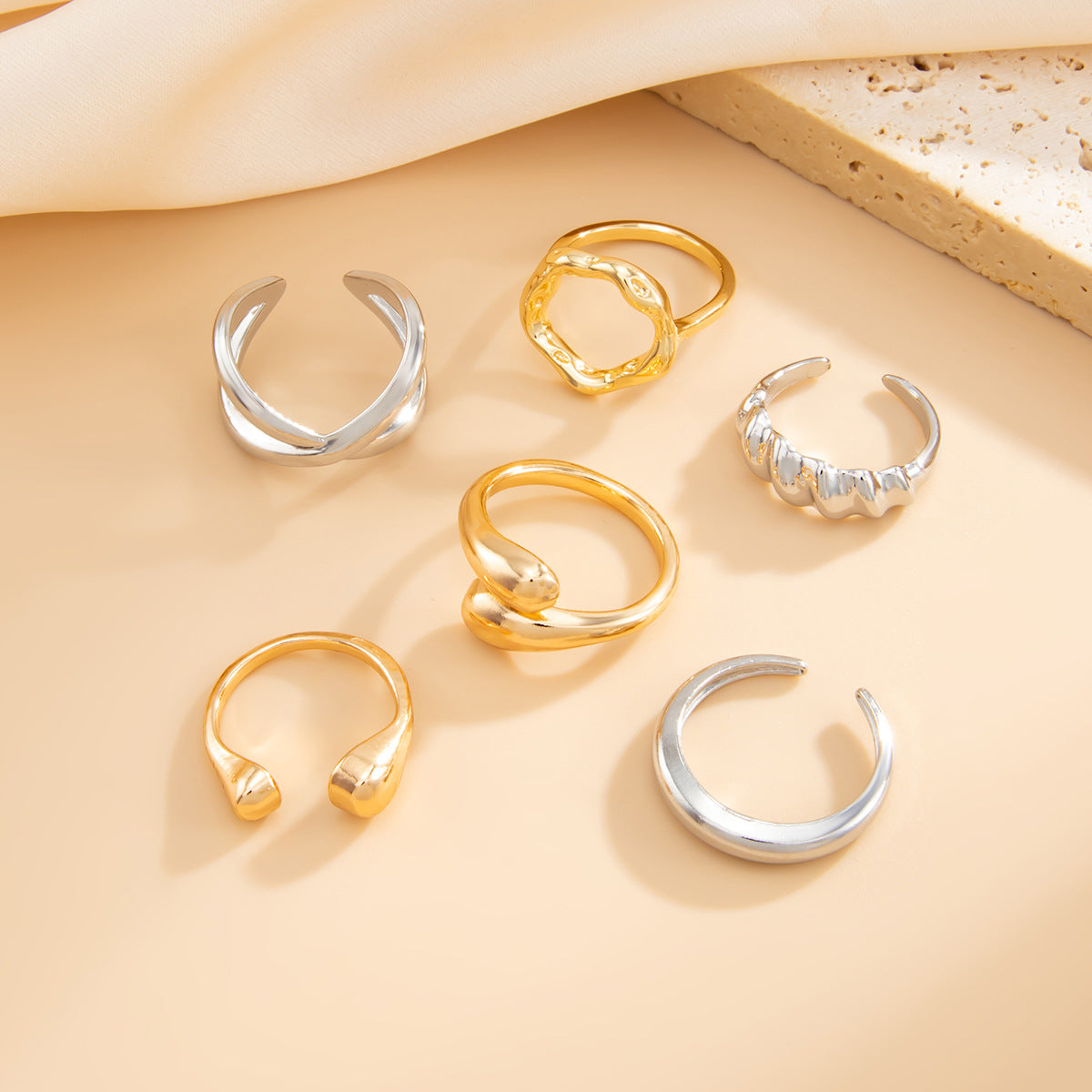 Planderful Vienna Verve Open Ring Set For Women Irregular Smooth Band With Statement Jewelry