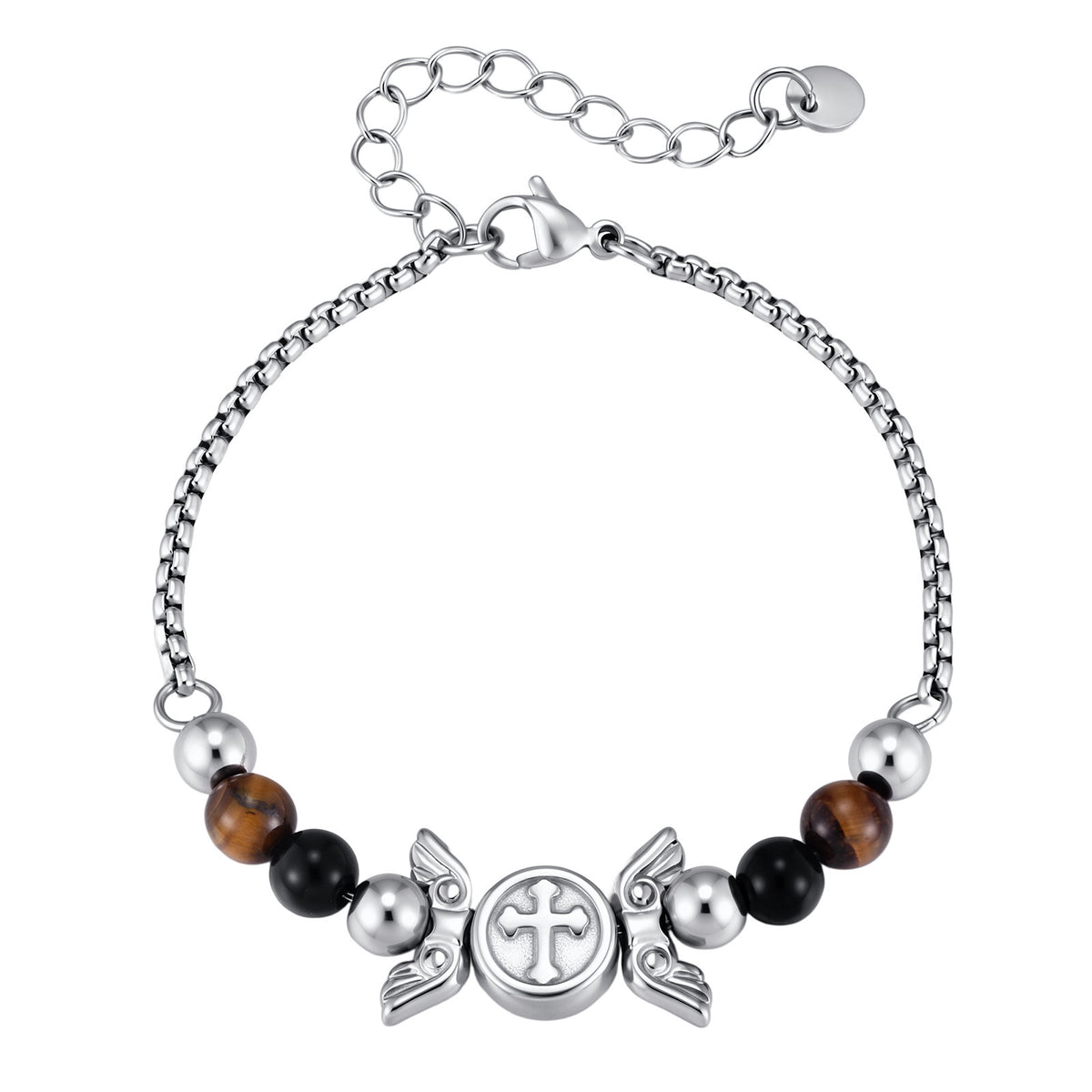 Cross Natural Stone Vintage Stainless Steel Bracelet for Men