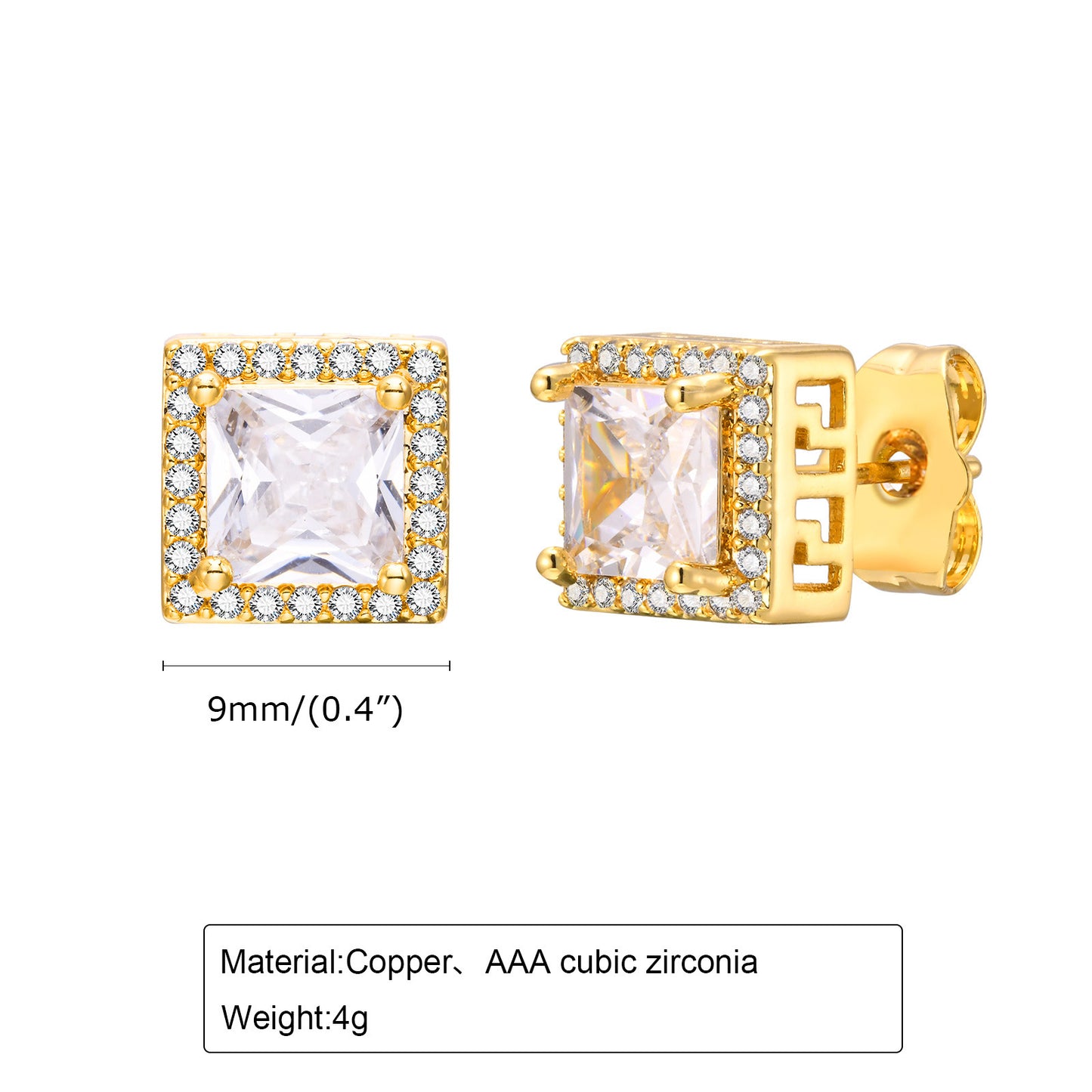 Jewelry Women's Zircon Earrings Square Geometric Gold Fashion