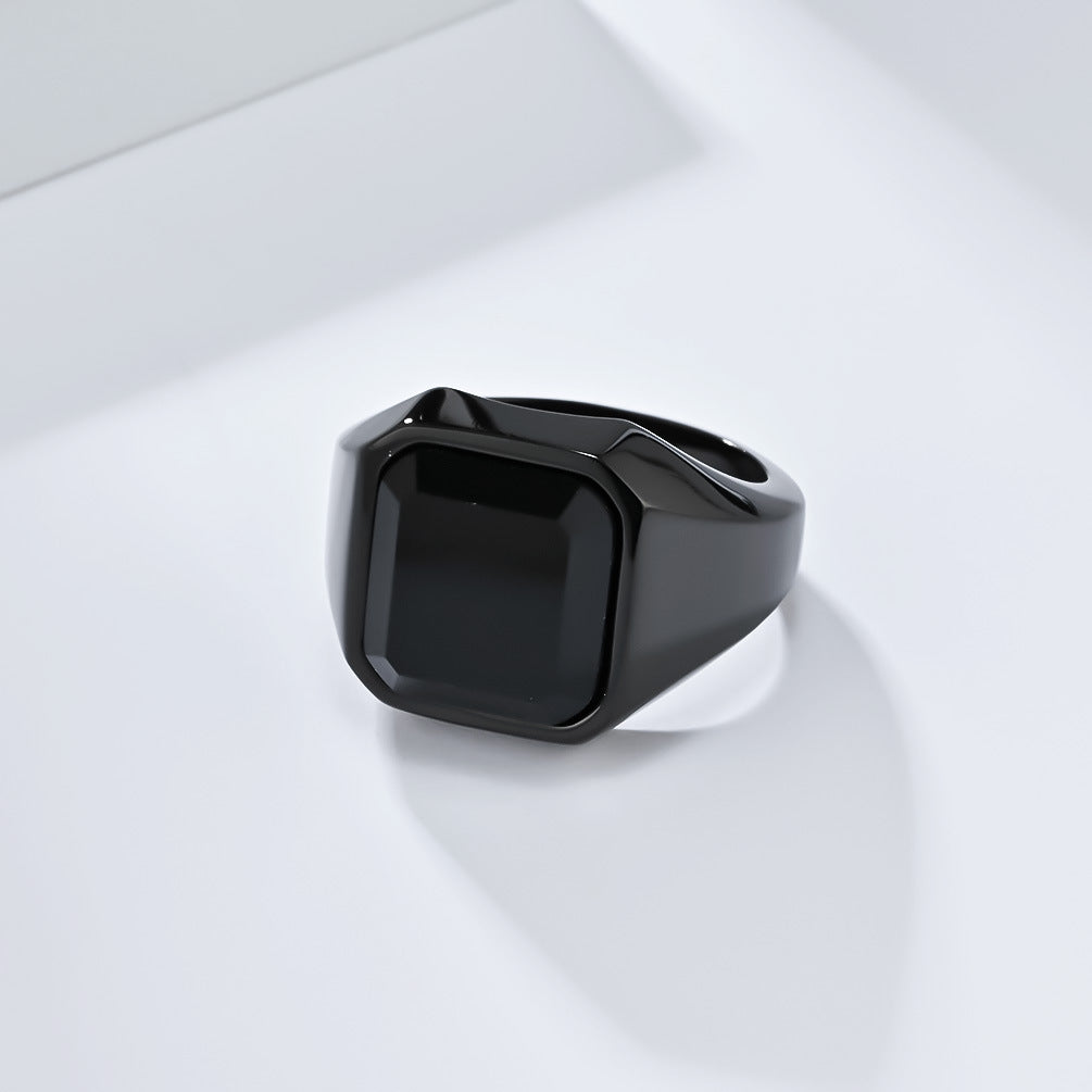 INS Simple Light Luxury Black Agate Titanium Steel Ring for Men