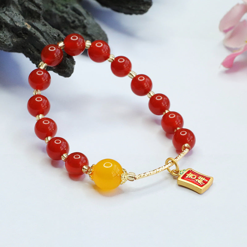 Red Agate and Yellow Chalcedony Sterling Silver Bracelet