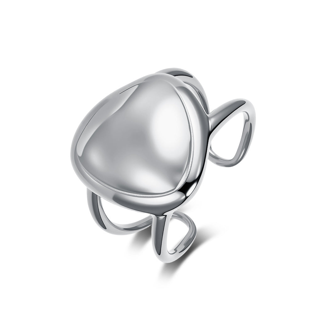 Geometric Triangular Arc Surface Stainless Steel Ring Women's Advanced Light-Sensitive