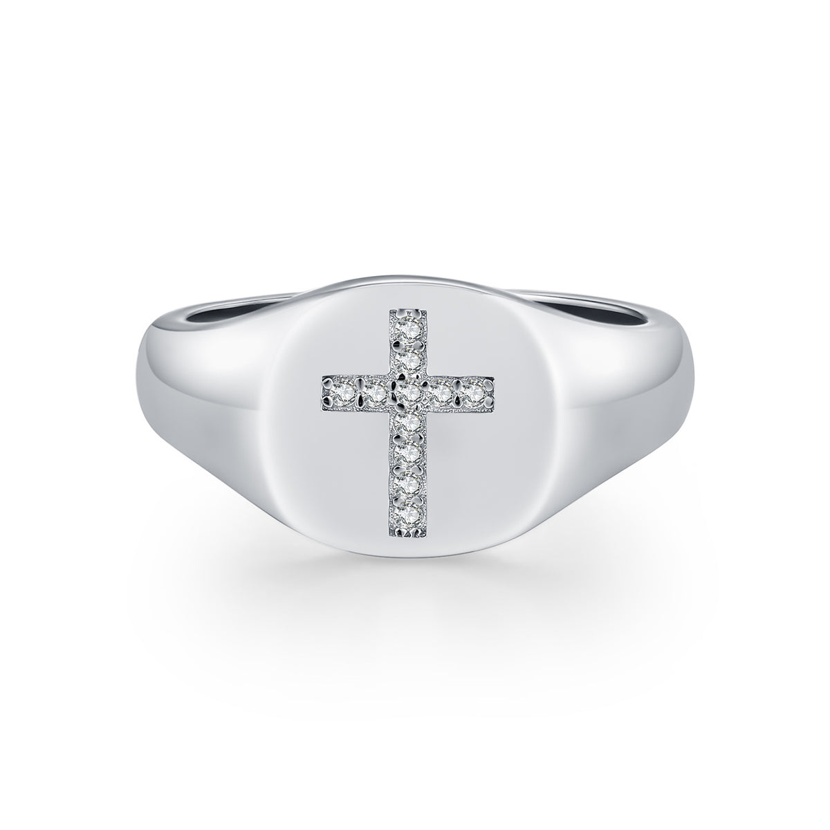 S925 Sterling Silver Cross Signet Moissanite Ring