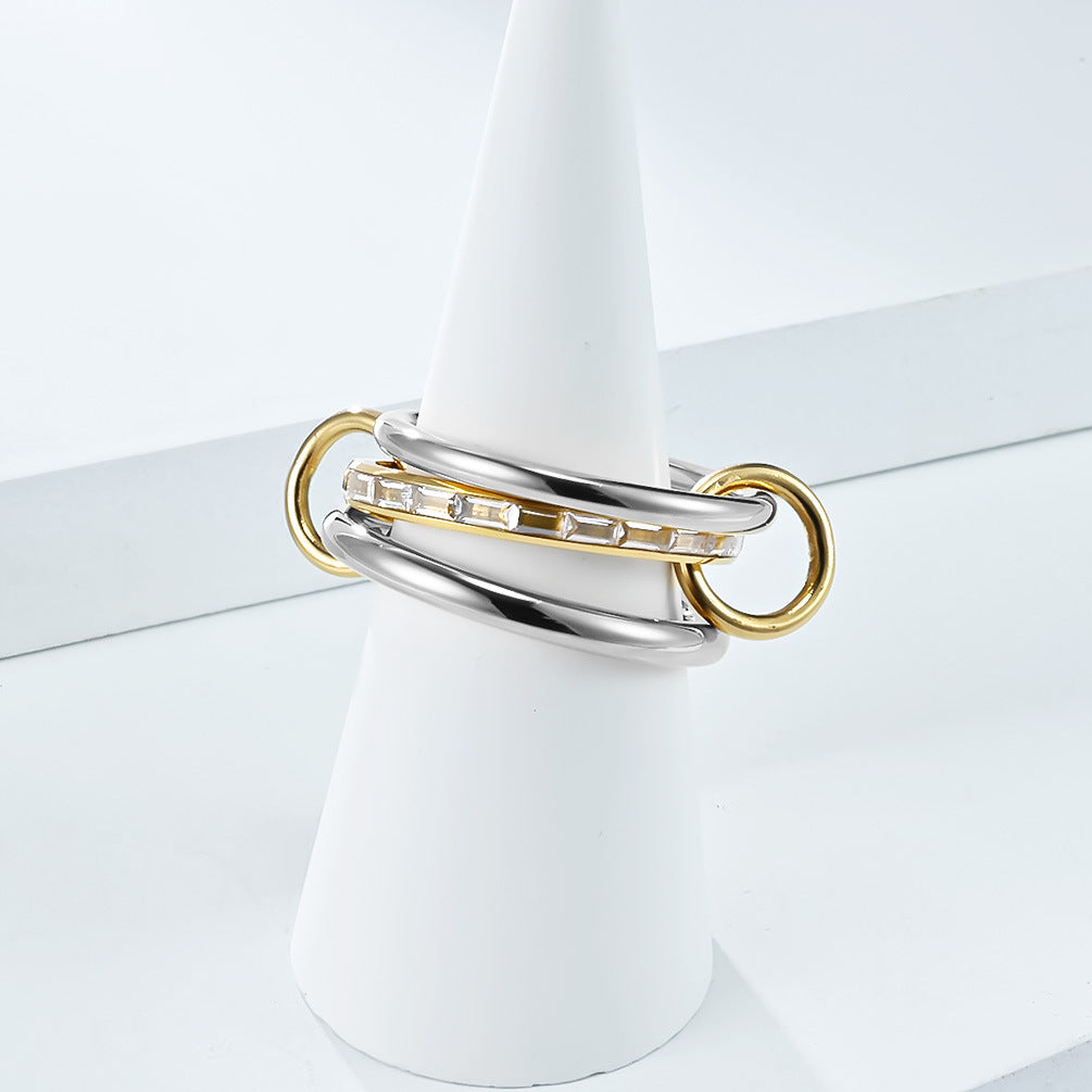 Zircon Stacking Ring Three Layer Design By Planderful Shop For Women Titanium Steel Plated 18K Gold Elegant Luxurious