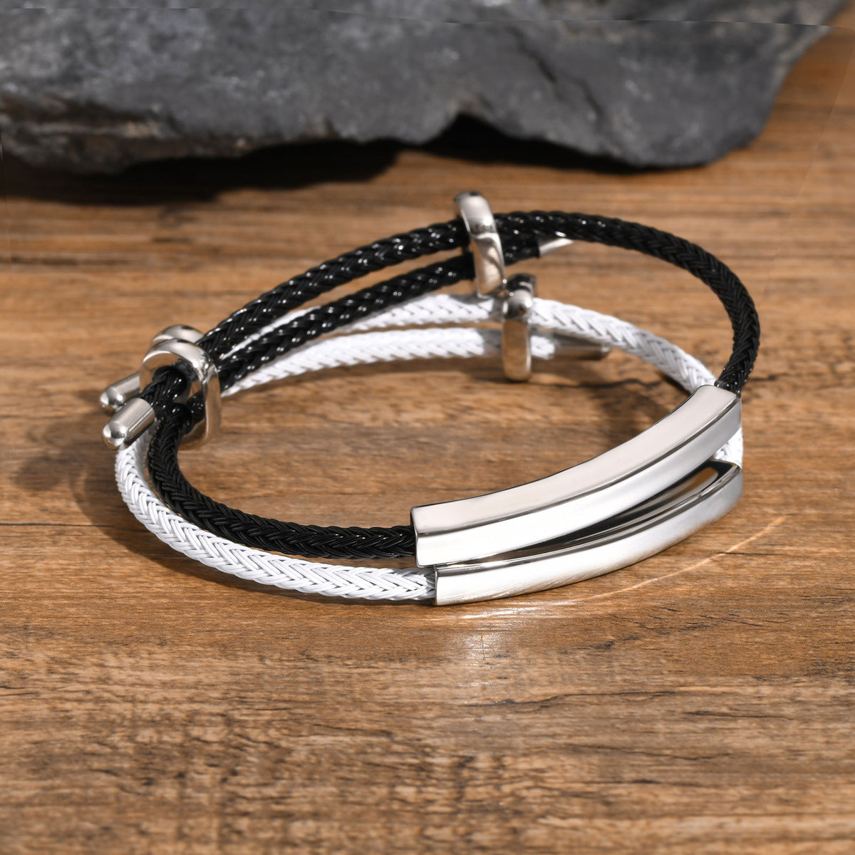 Adjustable Black Stainless Steel Bracelet for Men
