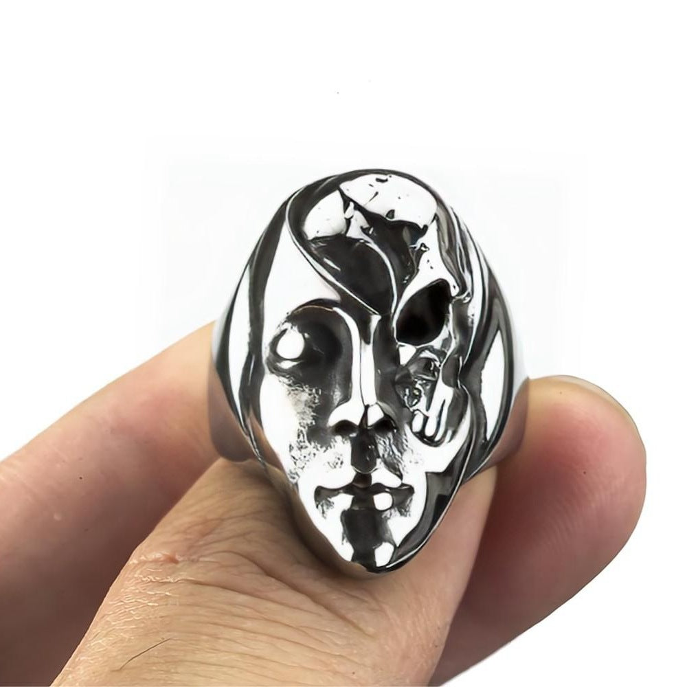European And American Jewelry Men's Stainless Steel Ring Relief Punk Half Skull Face Retro Personalized Ring