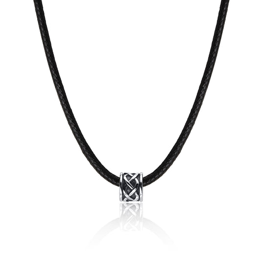 Men's Stainless Steel Celtic Knot Black Cylinder Pendant Necklace