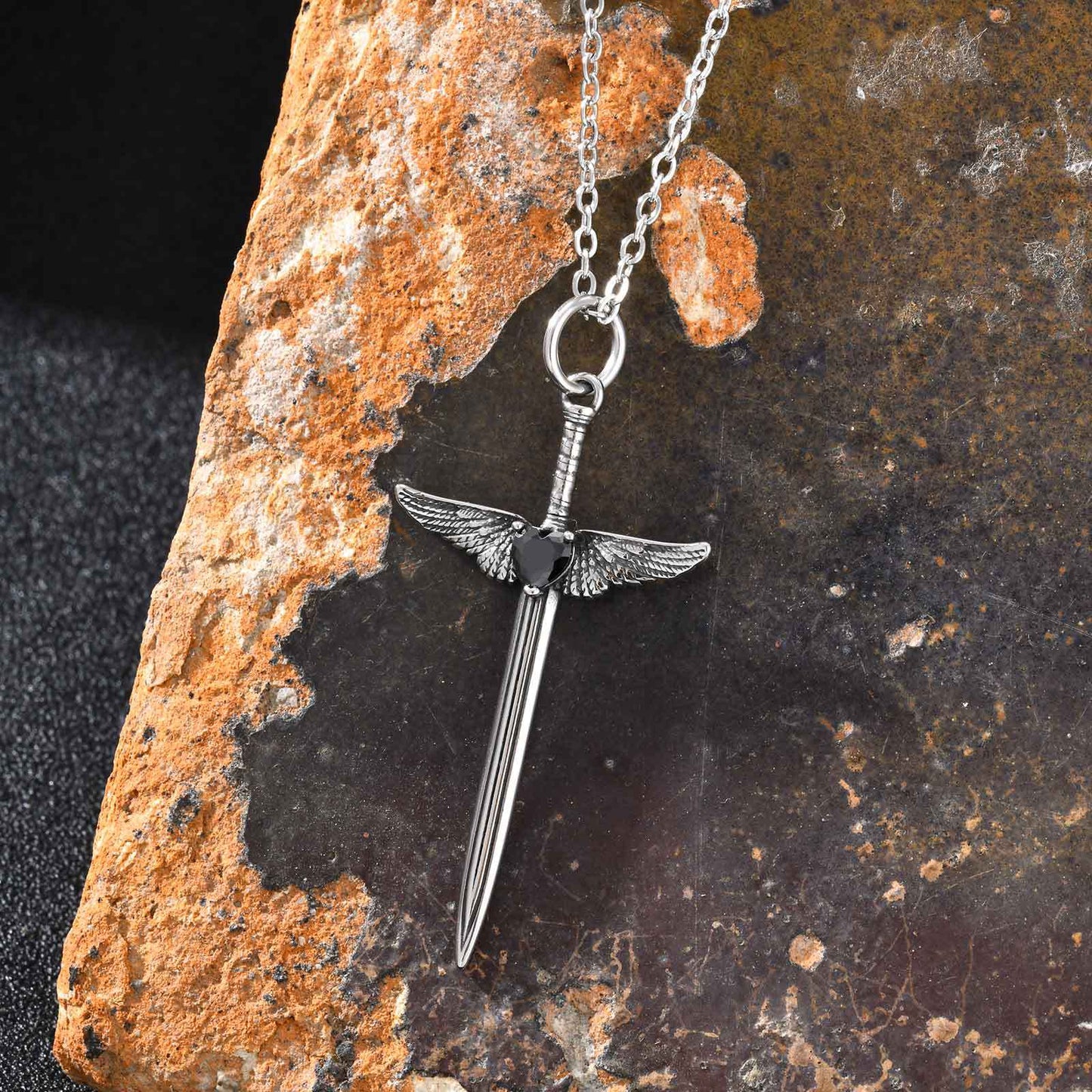 Planderful Stainless Steel Wings Pendant Men Diablo Zircon