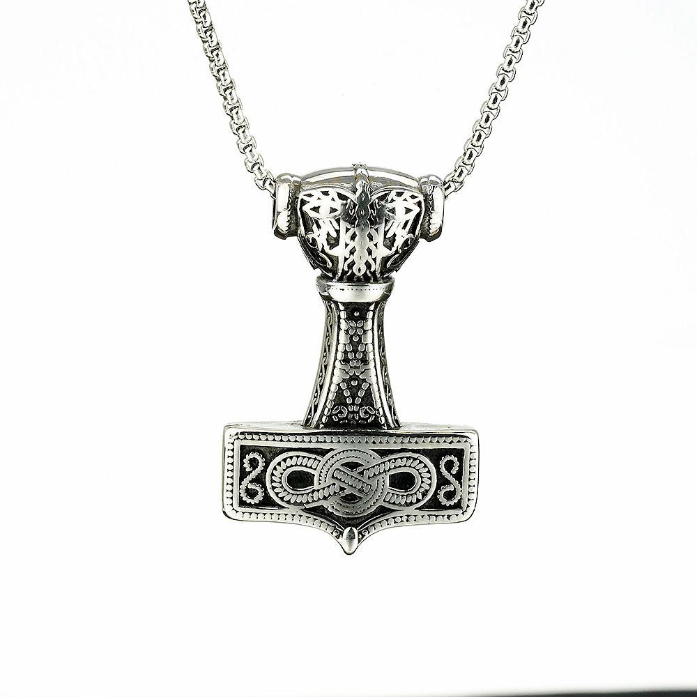 European and American Retro Men's Stainless Steel Thor's Hammer Necklace Pendant