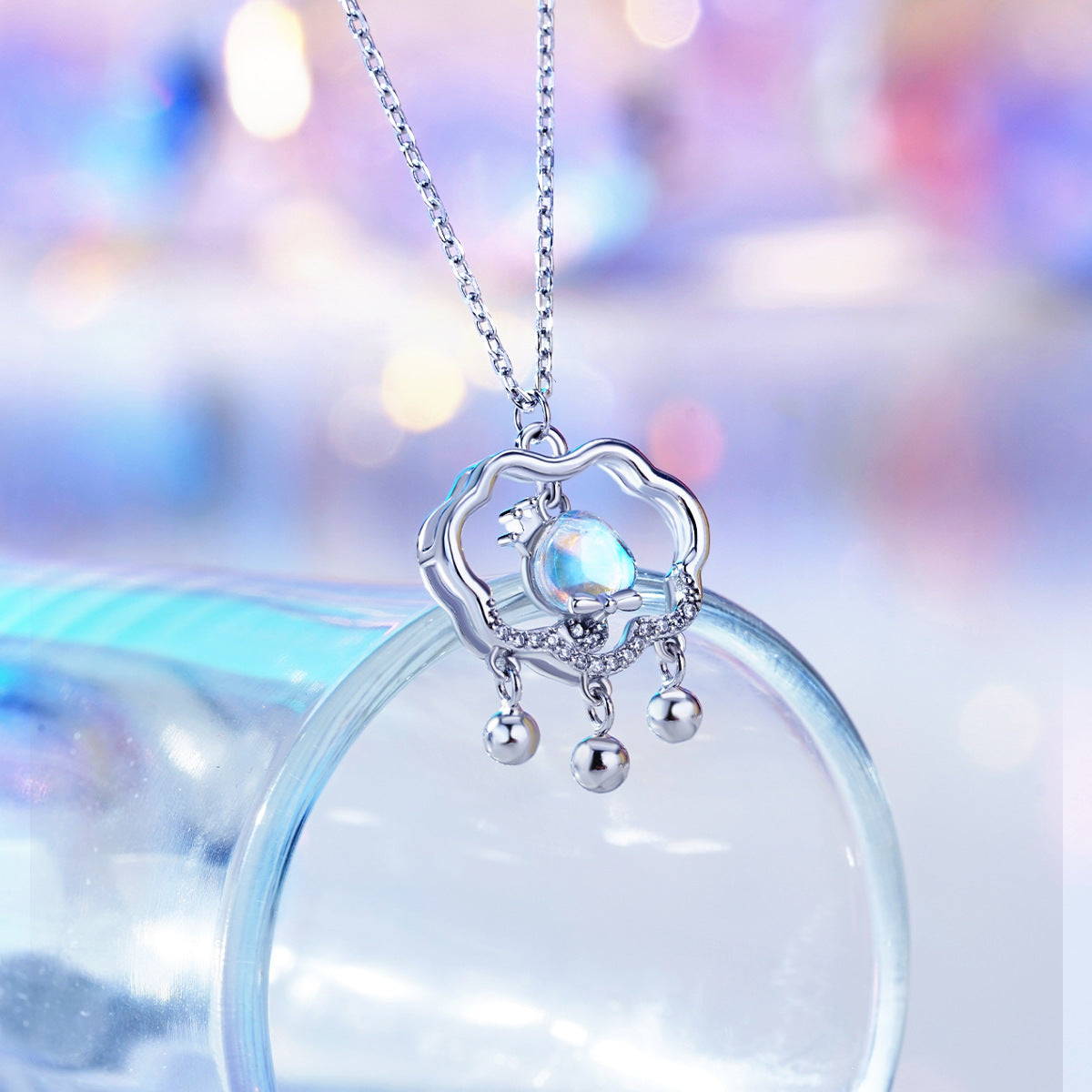 S925 Sterling Silver Moonstone Ruyi Lock Necklace
