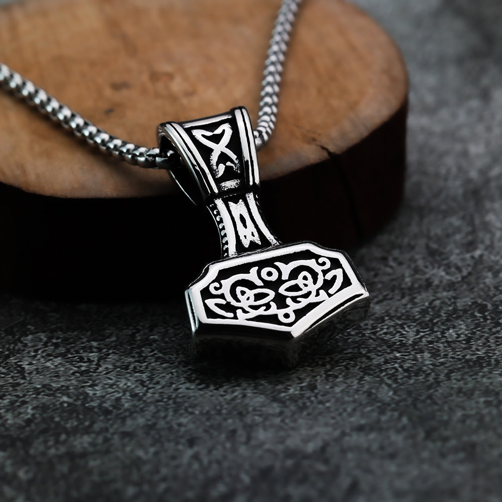 Planderful Viking Pendant Necklace Double Sided Stainless Steel For Men Norse Jewelry Personalized