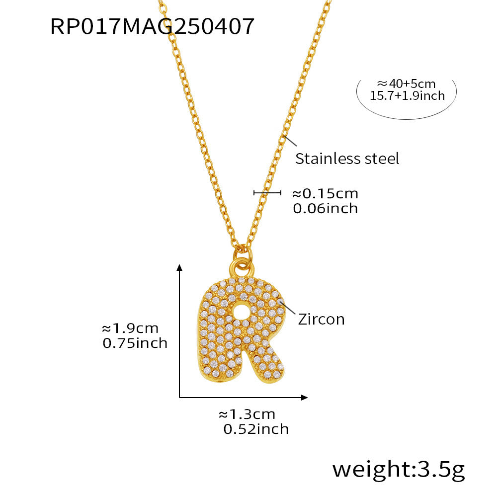 Planderful 26 Letter Zircon Necklace Gold Plated Hip Hop