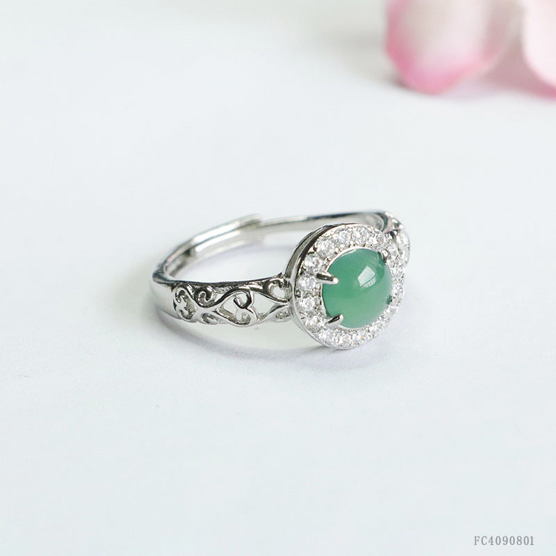 Blue Water Jadeite Ruyi Pavé-Style Ring