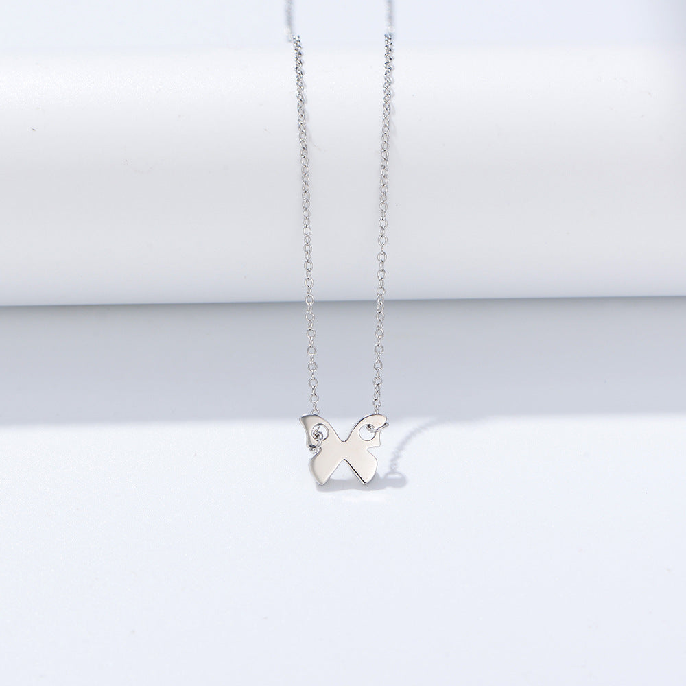 Mori Small Fresh Necklace S925 Sterling Silver Gold-Plated Glossy Butterfly Women