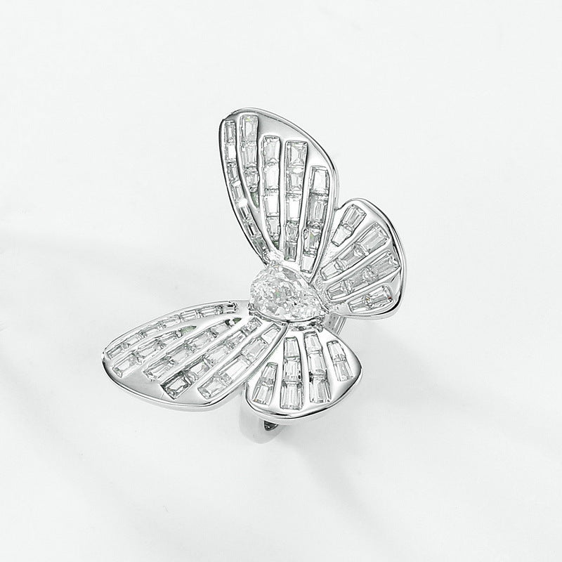 S925 Sterling Silver High-Carbon Stone Butterfly Ring
