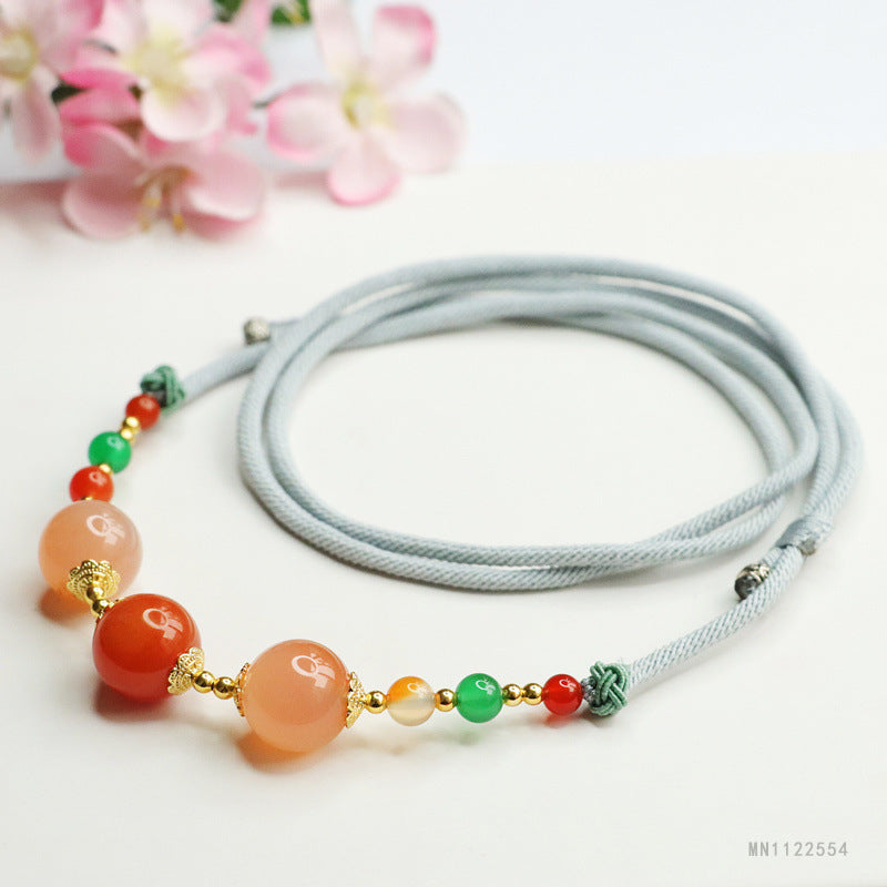Red Agate Triple-Life Bead Necklace