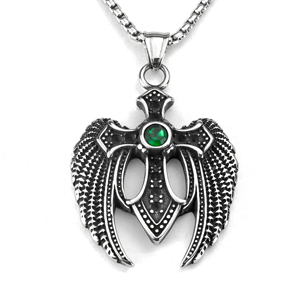 Retro Stainless Steel Men's Pendant Cross Wing Necklace