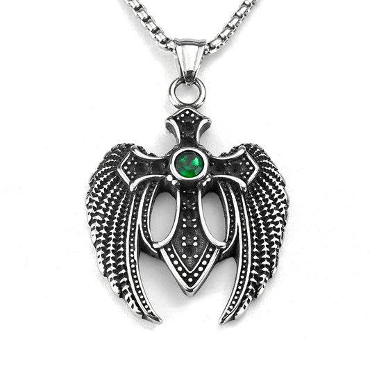 Retro Stainless Steel Men's Pendant Cross Wing Necklace