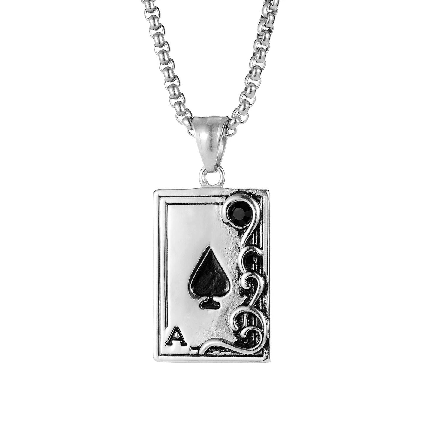 Planderful Spade A Playing Cards Pendant Necklace For Men Retro Stainless Steel Jewelry