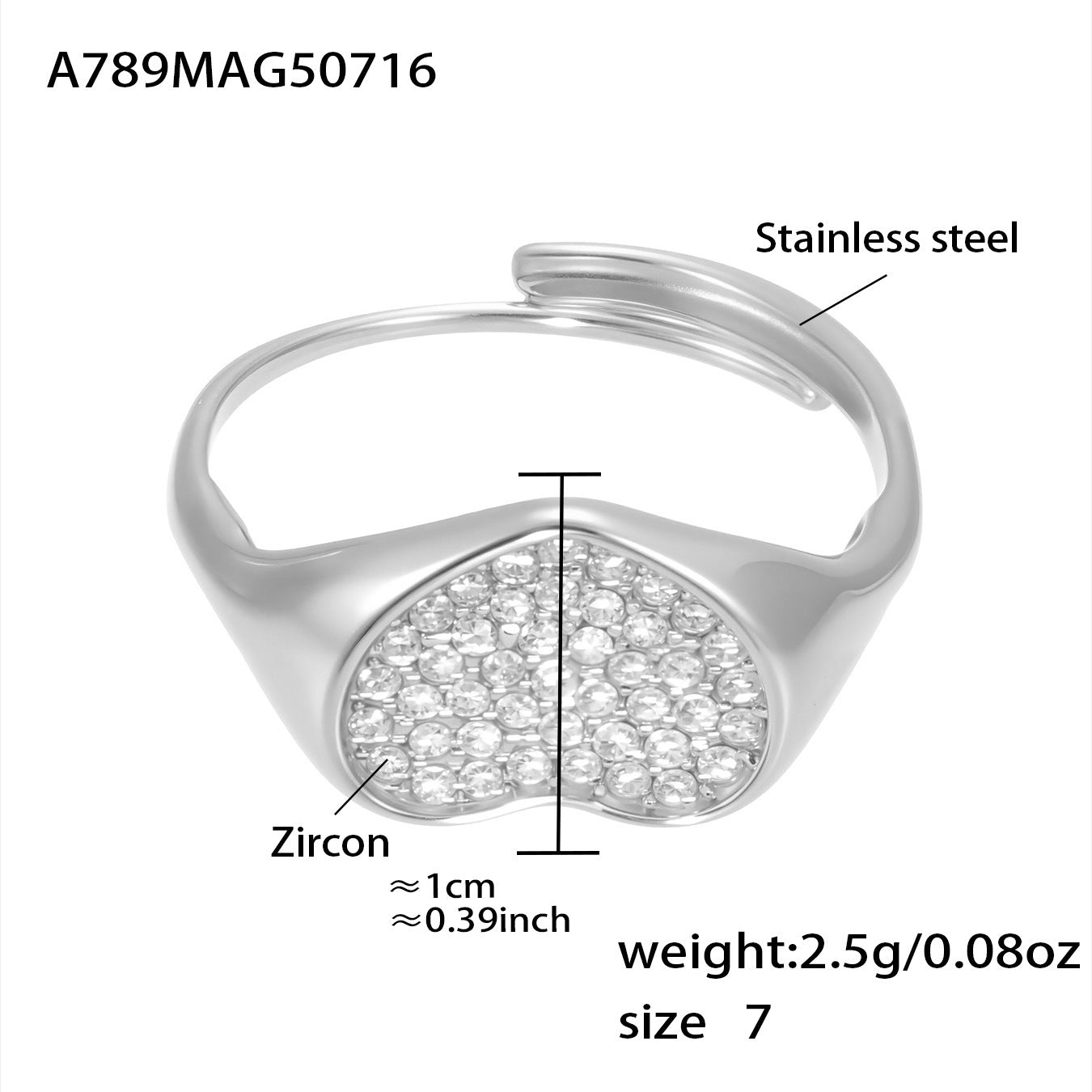 Planderful Zircon Love Ring Opening Design Titanium Fans