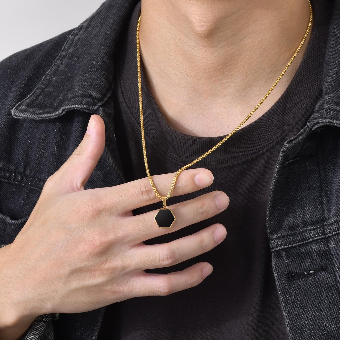 Men's Geometric Necklace Stainless Steel Hexagonal Pendant