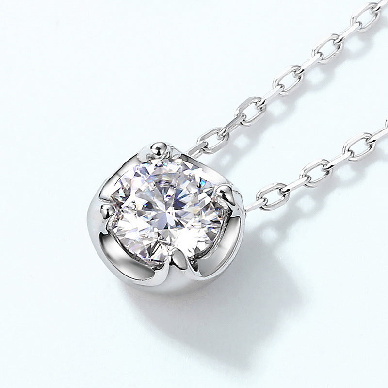 S925 Sterling Silver Moissanite Round Minimalist Necklace
