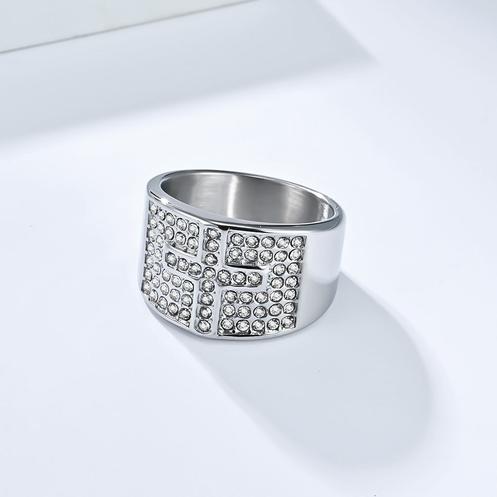 Planderful Mens Stainless Steel Gold Plated Ring With Full Zircon Cross Hip Hop Style Jewelry