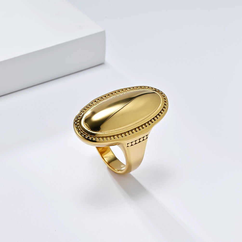 Planderful Titanium Steel Ring For Women Large Smooth Oval Surface Light Luxury Fashion Jewelry