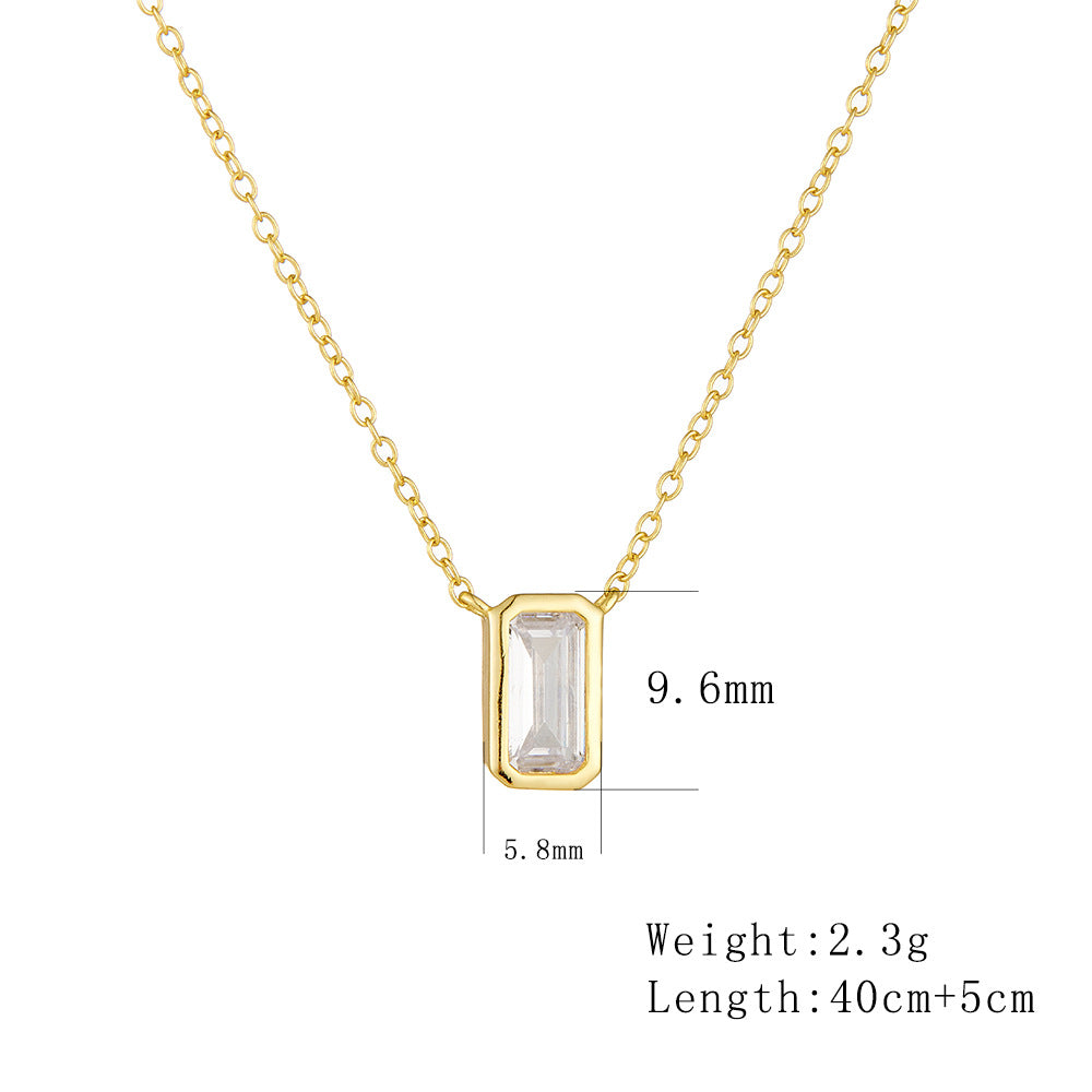925 Sterling Silver Geometric Rectangular Zircon Pendant Necklace
