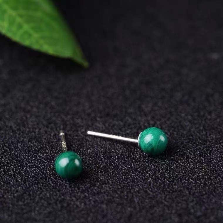 Malachite Bead 925 Silver Stud Earrings