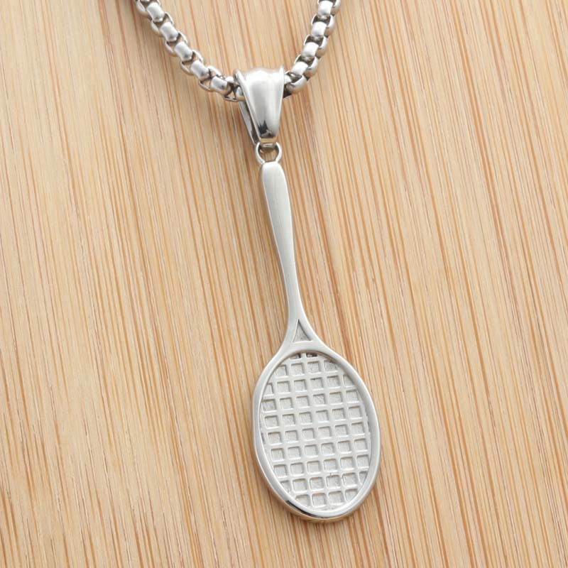 Personalized Retro Titanium Steel Badminton Racket Pendant Necklace for Men and Women